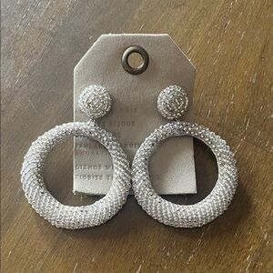 Anthropologie Elegant beaded Silver Beaded Hoop Earrings new
